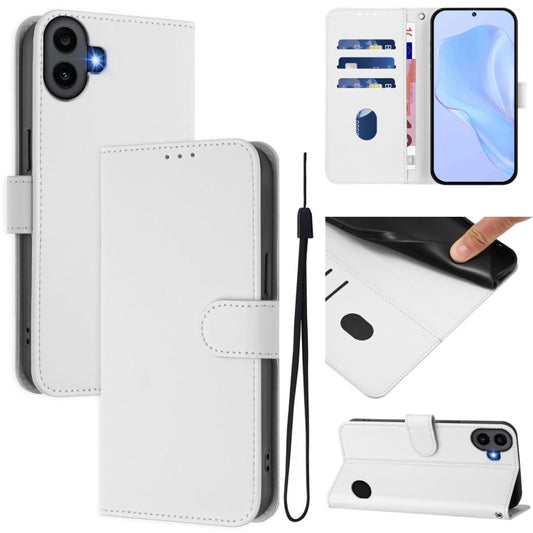 For Nothing CMF Phone 1 Skin Feel Solid Color Leather Phone Case with Lanyard(White) - More Brand by buy2fix | Online Shopping UK | buy2fix