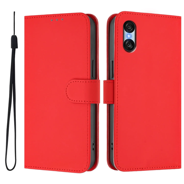 For Sony Xperia 10 VI 2024 Skin Feel Solid Color Leather Phone Case with Lanyard(Red) - Sony Cases by buy2fix | Online Shopping UK | buy2fix