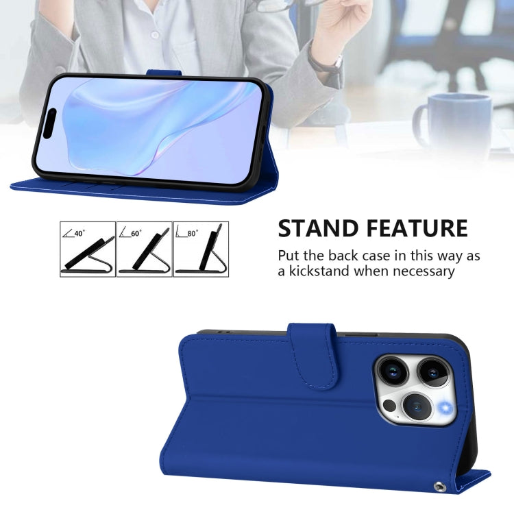 For iPhone 16 Pro Skin Feel Solid Color Leather Phone Case with Lanyard(Dark Blue) - iPhone 16 Pro Cases by buy2fix | Online Shopping UK | buy2fix