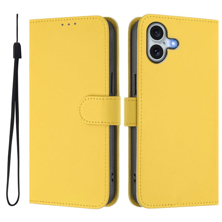 For iPhone 16 Plus Skin Feel Solid Color Leather Phone Case with Lanyard(Lemon Yellow) - iPhone 16 Plus Cases by buy2fix | Online Shopping UK | buy2fix