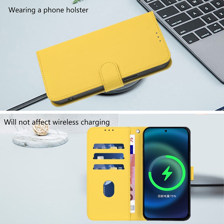 For iPhone 16 Plus Skin Feel Solid Color Leather Phone Case with Lanyard(Lemon Yellow) - iPhone 16 Plus Cases by buy2fix | Online Shopping UK | buy2fix