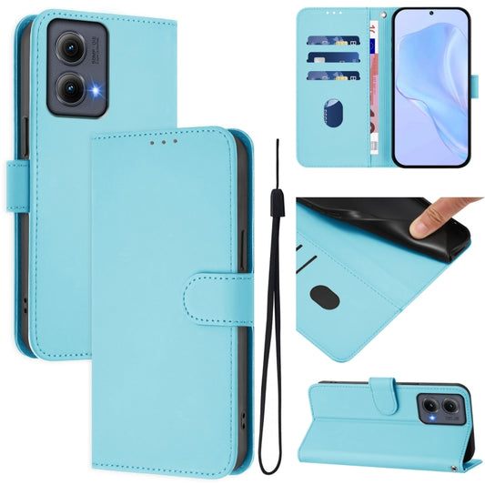 For Motorola Edge 5G 2024 Skin Feel Solid Color Leather Phone Case with Lanyard(Sky Blue) - Motorola Cases by buy2fix | Online Shopping UK | buy2fix