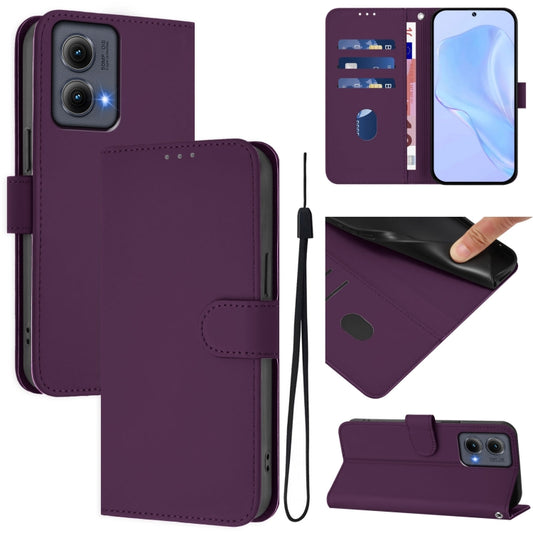 For Motorola Edge 5G 2024 Skin Feel Solid Color Leather Phone Case with Lanyard(Violet) - Motorola Cases by buy2fix | Online Shopping UK | buy2fix