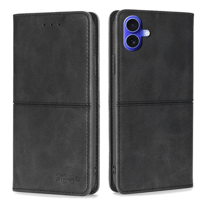 For iPhone 16 Cow Texture Magnetic Leather Phone Case(Black) - iPhone 16 Cases by buy2fix | Online Shopping UK | buy2fix