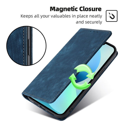 For iPhone 16 RFID Anti-theft Brush Magnetic Leather Phone Case(Blue) - iPhone 16 Cases by buy2fix | Online Shopping UK | buy2fix