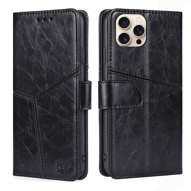 For iPhone 16 Pro Geometric Stitching Leather Phone Case(Black) - iPhone 16 Pro Cases by buy2fix | Online Shopping UK | buy2fix