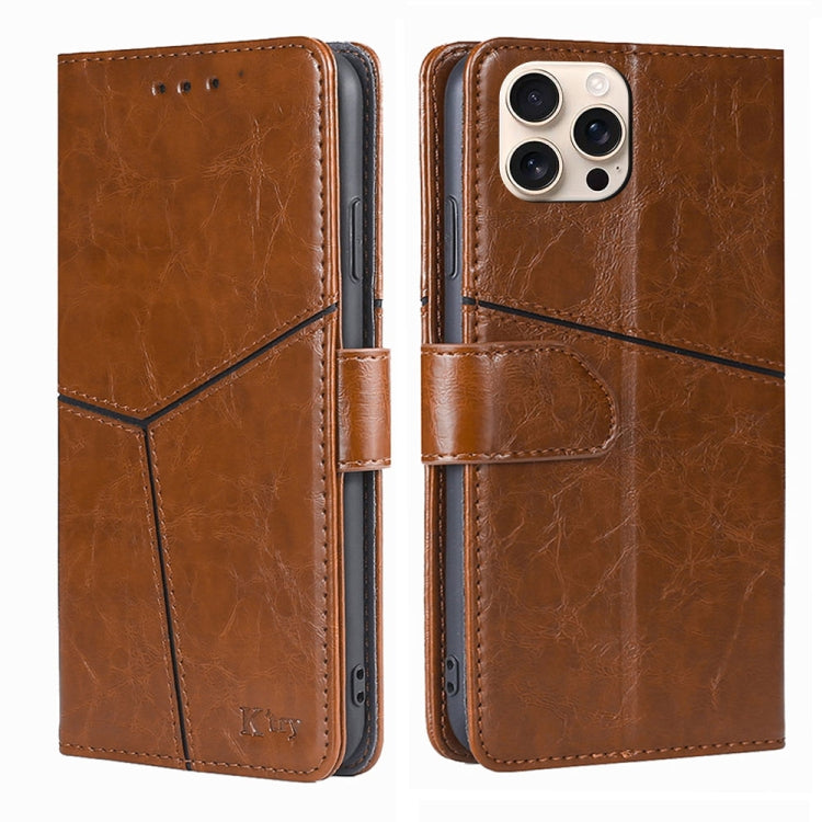 For iPhone 16 Pro Geometric Stitching Leather Phone Case(Light Brown) - iPhone 16 Pro Cases by buy2fix | Online Shopping UK | buy2fix