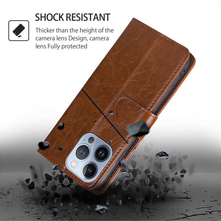 For iPhone 16 Pro Geometric Stitching Leather Phone Case(Light Brown) - iPhone 16 Pro Cases by buy2fix | Online Shopping UK | buy2fix