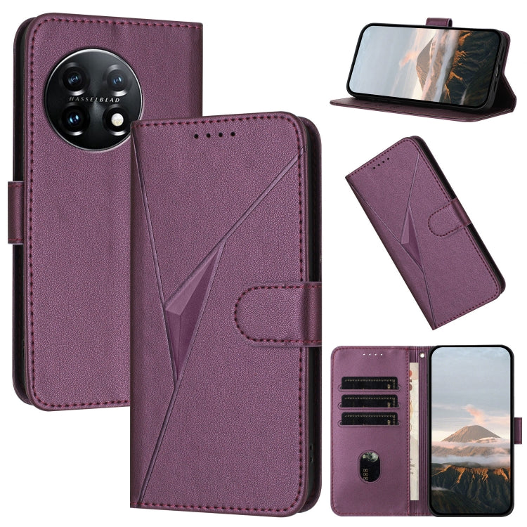 For OnePlus 11 Triangle Pattern Buckle Clasp Leather Phone Case(Dark Purple) - OnePlus Cases by buy2fix | Online Shopping UK | buy2fix