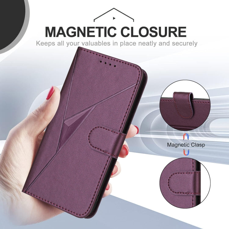 For OnePlus 11 Triangle Pattern Buckle Clasp Leather Phone Case(Dark Purple) - OnePlus Cases by buy2fix | Online Shopping UK | buy2fix