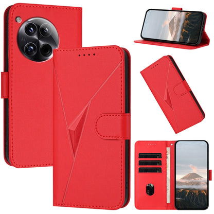 For OnePlus 12 Triangle Pattern Buckle Clasp Leather Phone Case(Red) - OnePlus Cases by buy2fix | Online Shopping UK | buy2fix