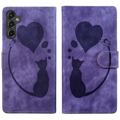 For Samsung Galaxy S25+ 5G Pen Heart Cat Embossed Leather Phone Case(Purple) - Galaxy S25+ 5G Cases by buy2fix | Online Shopping UK | buy2fix