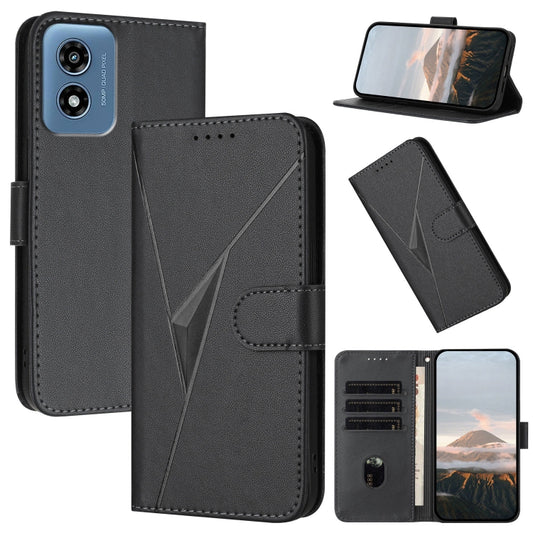 For Motorola Moto G Play 4G 2024 Triangle Pattern Buckle Clasp Leather Phone Case(Black) - Motorola Cases by buy2fix | Online Shopping UK | buy2fix