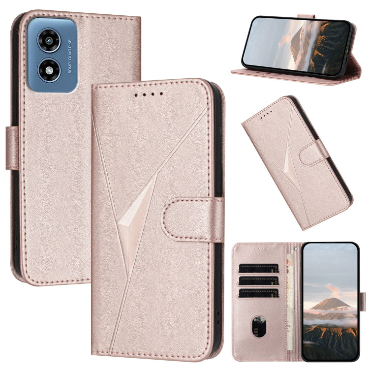 For Motorola Moto G Play 4G 2024 Triangle Pattern Buckle Clasp Leather Phone Case(Rose Gold) - Motorola Cases by buy2fix | Online Shopping UK | buy2fix