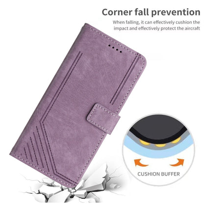 For Samsung Galaxy S25 / S24 5G Skin Feel Stripe Pattern Leather Phone Case with Long Lanyard(Purple) - Galaxy S25 5G Cases by buy2fix | Online Shopping UK | buy2fix