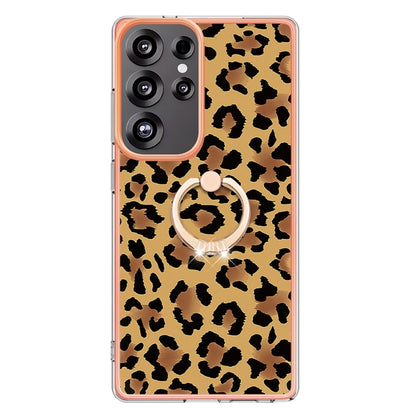 For Samsung Galaxy S25 Ultra 5G Electroplating Dual-side IMD Phone Case with Ring Holder(Leopard Print) - Galaxy S25 Ultra 5G Cases by buy2fix | Online Shopping UK | buy2fix