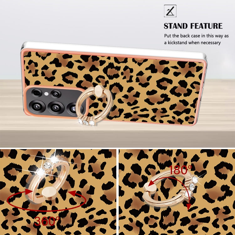 For Samsung Galaxy S25 Ultra 5G Electroplating Dual-side IMD Phone Case with Ring Holder(Leopard Print) - Galaxy S25 Ultra 5G Cases by buy2fix | Online Shopping UK | buy2fix