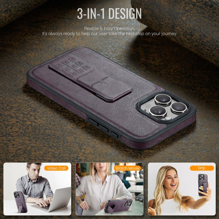 For iPhone 16 Pro Fierre Shann Oil Wax Cow Leather Holder Back Phone Case(Purple) - iPhone 16 Pro Cases by FIERRE SHANN | Online Shopping UK | buy2fix