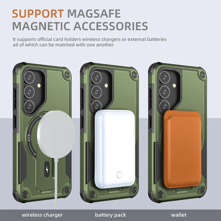 For Samsung Galaxy S24+ 5G / S25+ 5G Armor MagSafe Holder PC Hybrid TPU Phone Case(Army Green) - Galaxy S25+ 5G Cases by buy2fix | Online Shopping UK | buy2fix