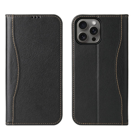 For iPhone 16 Pro Max Fierre Shann Cowhide Leather Flip Leather Phone Case(Black) - iPhone 16 Pro Max Cases by FIERRE SHANN | Online Shopping UK | buy2fix