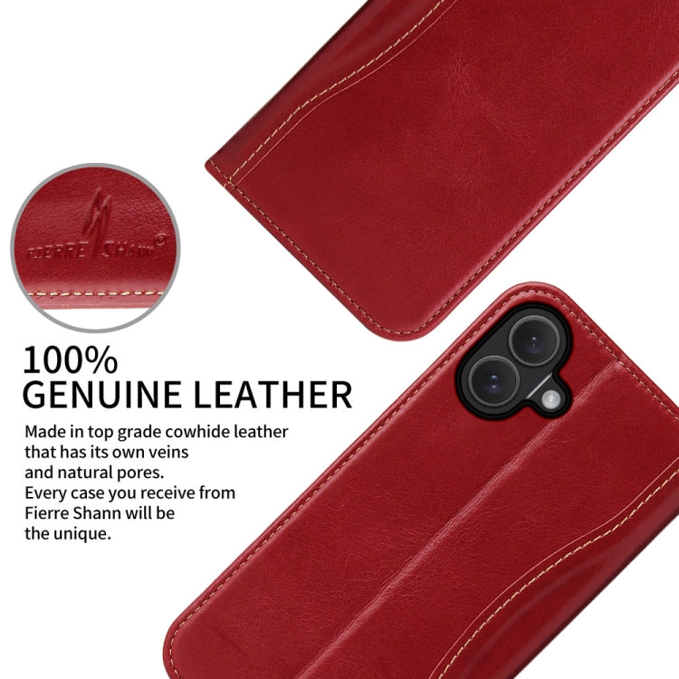 For iPhone 16 Fierre Shann Cowhide Leather Flip Leather Phone Case(Red) - iPhone 16 Cases by FIERRE SHANN | Online Shopping UK | buy2fix