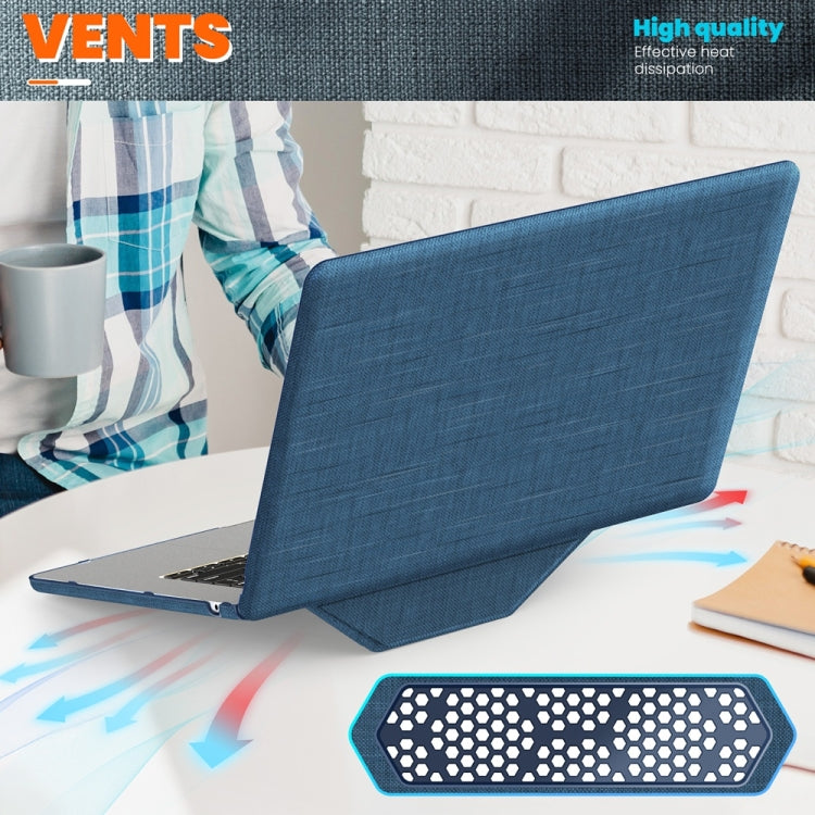 For MacBook Air 15.3 inch A3114 / A2941 Fabric Magnetic Holder Laptop Protective Case(Navy Blue) - MacBook Air Cases by buy2fix | Online Shopping UK | buy2fix