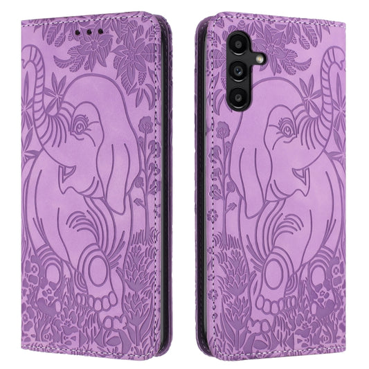 For Samsung Galaxy S25+ 5G Retro Elephant Embossed Leather Phone Case(Purple) - Galaxy S25+ 5G Cases by buy2fix | Online Shopping UK | buy2fix