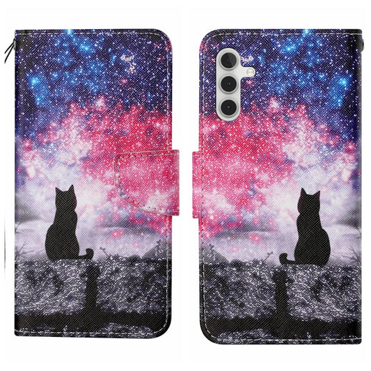 For Samsung Galaxy S25+ 5G Colored Drawing Pattern Leather Phone Case(Star Sky Cat) - Galaxy S25+ 5G Cases by buy2fix | Online Shopping UK | buy2fix