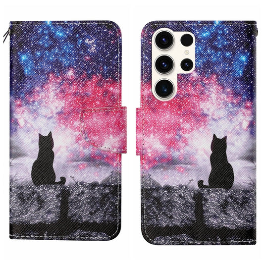 For Samsung Galaxy S25 Ultra 5G Colored Drawing Pattern Leather Phone Case(Star Sky Cat) - Galaxy S25 Ultra 5G Cases by buy2fix | Online Shopping UK | buy2fix