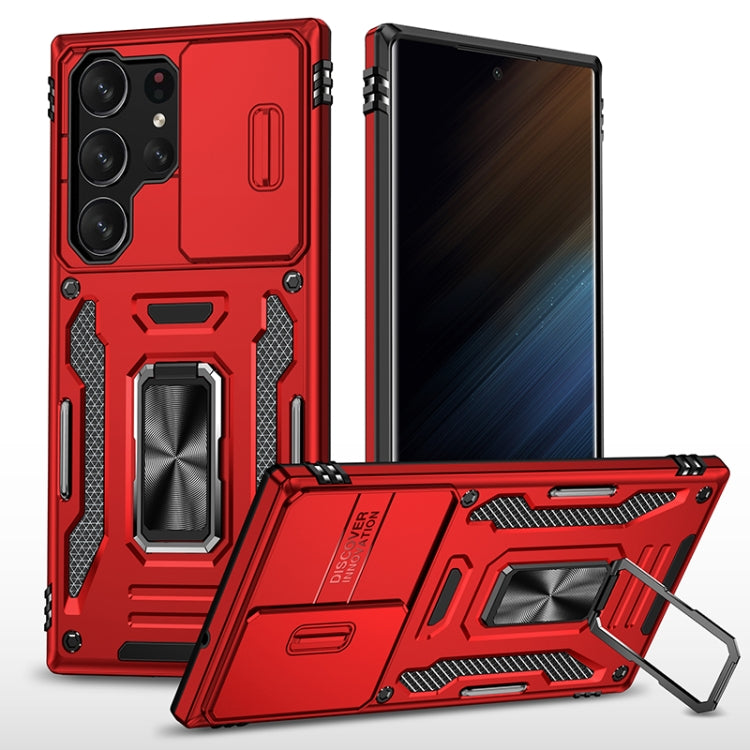 For Samsung Galaxy S25 Ultra 5G Armor PC Hybrid TPU Camera Shield Phone Case(Red) - Galaxy S25 Ultra 5G Cases by buy2fix | Online Shopping UK | buy2fix