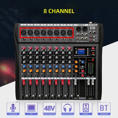 XTUGA CT80X 8-Channels Audio Mixer DJ Mixing Console with 48V Power Supply(AU Plug) - Live Sound Effects Processors by XTUGA | Online Shopping UK | buy2fix