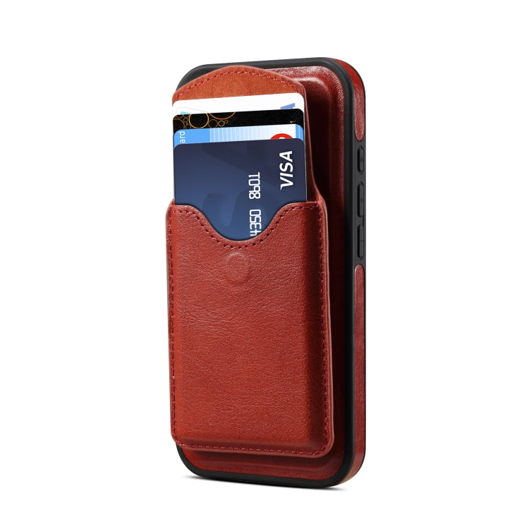 For iPhone 16 Denior D22 Genuine Leather MagSafe Holder Detachable Card Slot Phone Case(Brown) - iPhone 16 Cases by Denior | Online Shopping UK | buy2fix