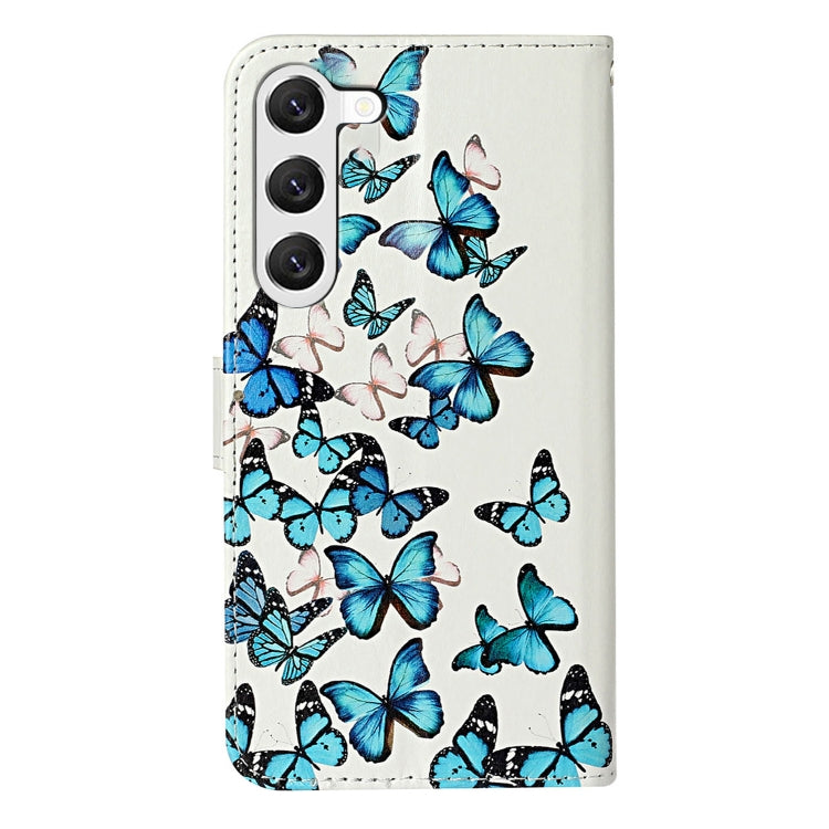 For Samsung Galaxy S25 5G Colored Drawing Marble Pattern Leather Phone Case(Little Blue Butterflies) - Galaxy S25 5G Cases by buy2fix | Online Shopping UK | buy2fix