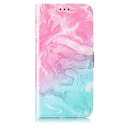 For Samsung Galaxy S25+ 5G Colored Drawing Marble Pattern Leather Phone Case(Pink Green Marble) - Galaxy S25+ 5G Cases by buy2fix | Online Shopping UK | buy2fix