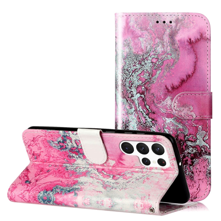 For Samsung Galaxy S25 Ultra 5G Colored Drawing Marble Pattern Leather Phone Case(Pink Seawater) - Galaxy S25 Ultra 5G Cases by buy2fix | Online Shopping UK | buy2fix