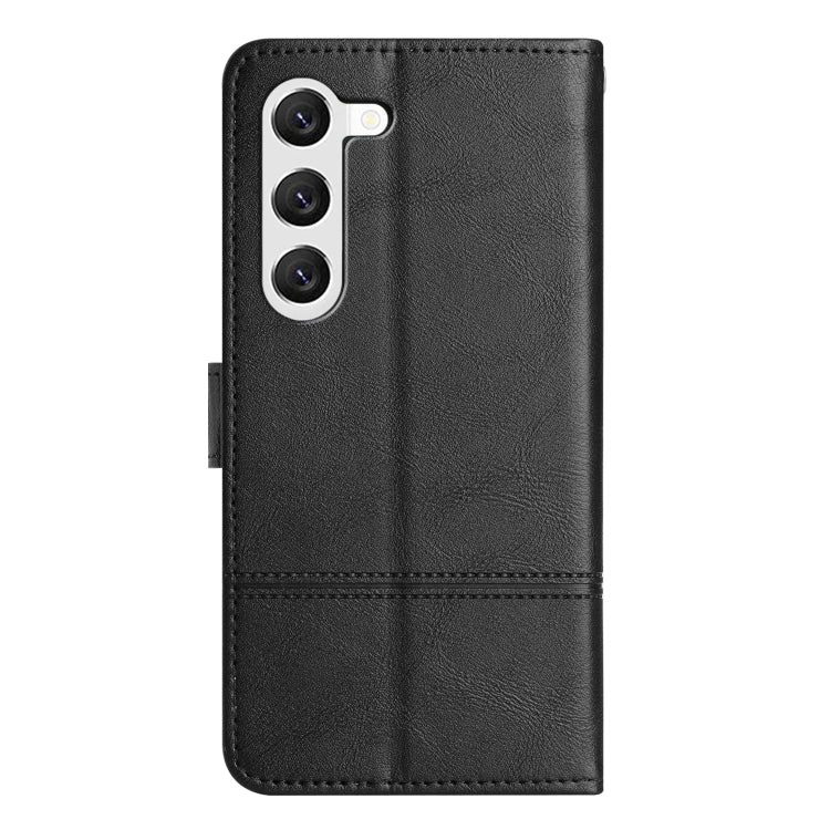 For Samsung Galaxy S25 5G Cowhide Texture Stitching Leather Phone Case(Black) - Galaxy S25 5G Cases by buy2fix | Online Shopping UK | buy2fix