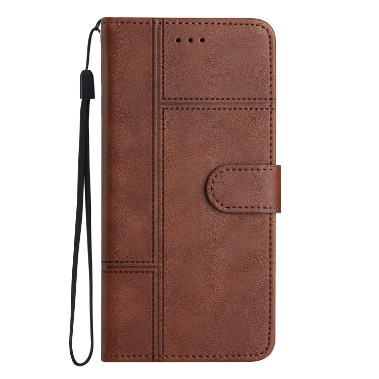 For Samsung Galaxy S25+ 5G Cowhide Texture Stitching Leather Phone Case(Coffee) - Galaxy S25+ 5G Cases by buy2fix | Online Shopping UK | buy2fix