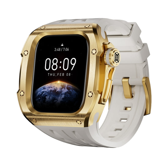 For Apple Watch Series 10 46mm RedPepper Armor Metal Case Integrated Silicone Watch Band(Gold White) - Watch Cases by RedPepper | Online Shopping UK | buy2fix