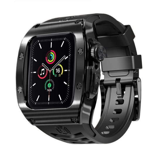 For Apple Watch 44mm / 45mm RedPepper Armor Metal Case Integrated Silicone Watch Band(Black) - Watch Cases by RedPepper | Online Shopping UK | buy2fix