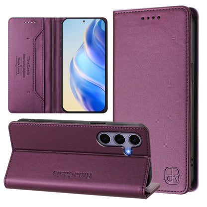 For Samsung Galaxy S24 / S25 5G RC01 Dual-Folded Magnetic Suction RFID Leather Phone Case(Violet) - Galaxy S25 5G Cases by buy2fix | Online Shopping UK | buy2fix