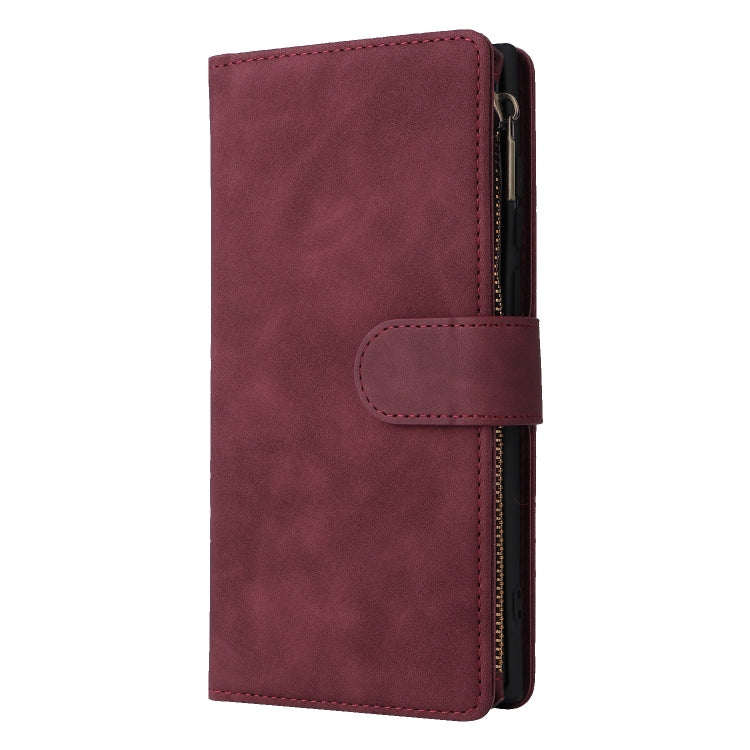 For Samsung Galaxy S25 Ultra 5G Multifunctional Frosted Zipper Wallet Leather Phone Case(Wine Red) - Galaxy S25 Ultra 5G Cases by buy2fix | Online Shopping UK | buy2fix