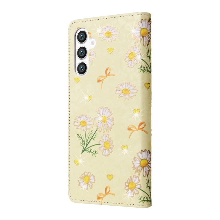 For Samsung Galaxy S25 5G Bronzing Painting RFID Leather Phone Case(Yellow Daisy) - Galaxy S25 5G Cases by buy2fix | Online Shopping UK | buy2fix