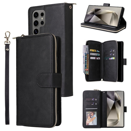 For Samsung Galaxy S25 Ultra 5G 9-Card Slots Zipper Wallet Bag Leather Phone Case(Black) - Galaxy S25 Ultra 5G Cases by buy2fix | Online Shopping UK | buy2fix