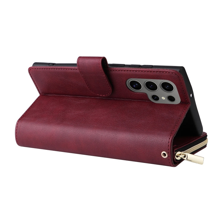 For Samsung Galaxy S25 Ultra 5G 9-Card Slots Zipper Wallet Bag Leather Phone Case(Wine Red) - Galaxy S25 Ultra 5G Cases by buy2fix | Online Shopping UK | buy2fix