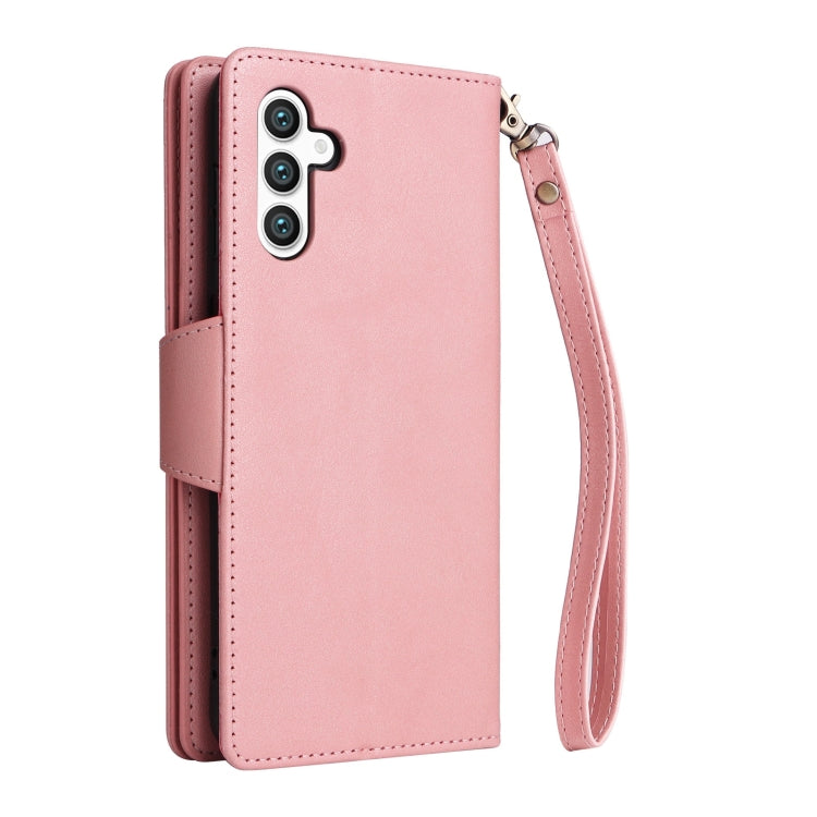 For Samsung Galaxy S25+ 5G Rivet Buckle 9 Cards Three Fold Leather Phone Case(Rose Gold) - Galaxy S25+ 5G Cases by buy2fix | Online Shopping UK | buy2fix