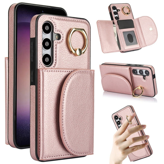 For Samsung Galaxy S25 5G Ring Holder Card Bag Skin Feel Phone Case(Rose Gold) - Galaxy S25 5G Cases by buy2fix | Online Shopping UK | buy2fix