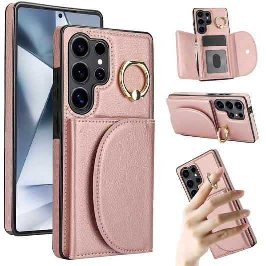 For Samsung Galaxy S25 Ultra 5G Ring Holder Card Bag Skin Feel Phone Case(Rose Gold) - Galaxy S25 Ultra 5G Cases by buy2fix | Online Shopping UK | buy2fix