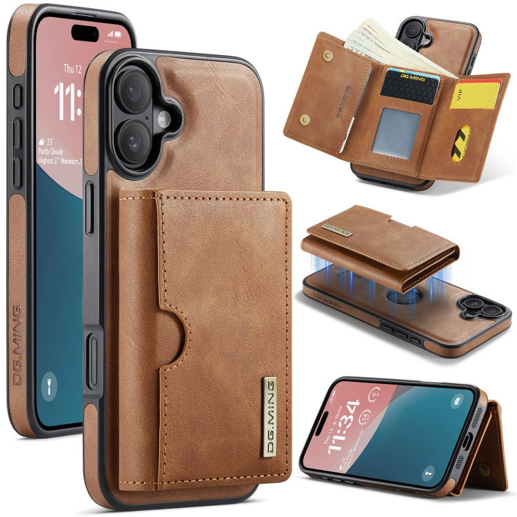 For iPhone 16 DG.MING M6 Series RFID Tri-fold Card Bag Removable Leather Phone Case(Brown) - iPhone 16 Cases by DG.MING | Online Shopping UK | buy2fix