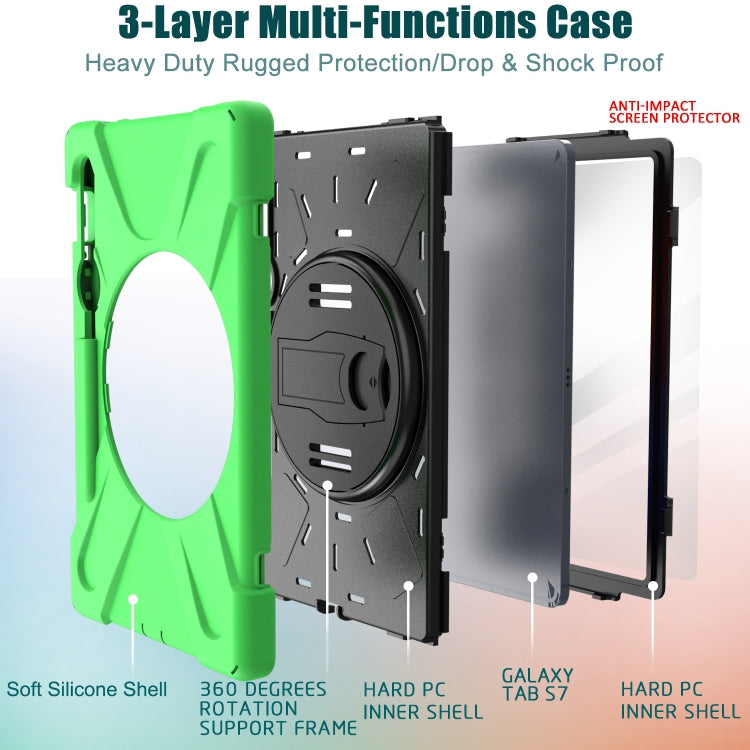 For Samsung Galaxy Tab S9 / Galaxy Tab S8 / Galaxy Tab S7 (2020) T870 Shockproof Colorful Silicone + PC Protective Case with Holder & Shoulder Strap & Hand Strap & Pen Slot(Green) - Galaxy Tab S8 Cases by buy2fix | Online Shopping UK | buy2fix