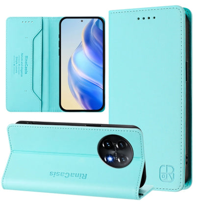 For OnePlus 11 RC01 Dual-Folded Magnetic Suction RFID Leather Phone Case(Mint Green) - OnePlus Cases by buy2fix | Online Shopping UK | buy2fix